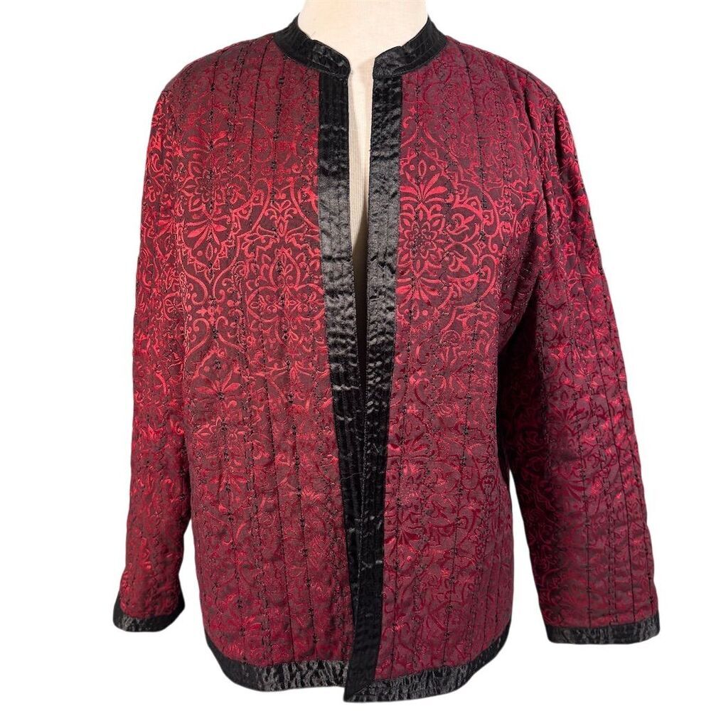 Alfred Dunner Women's Quilted Red Blazer Jacket Size 14 Casual Satin Feel